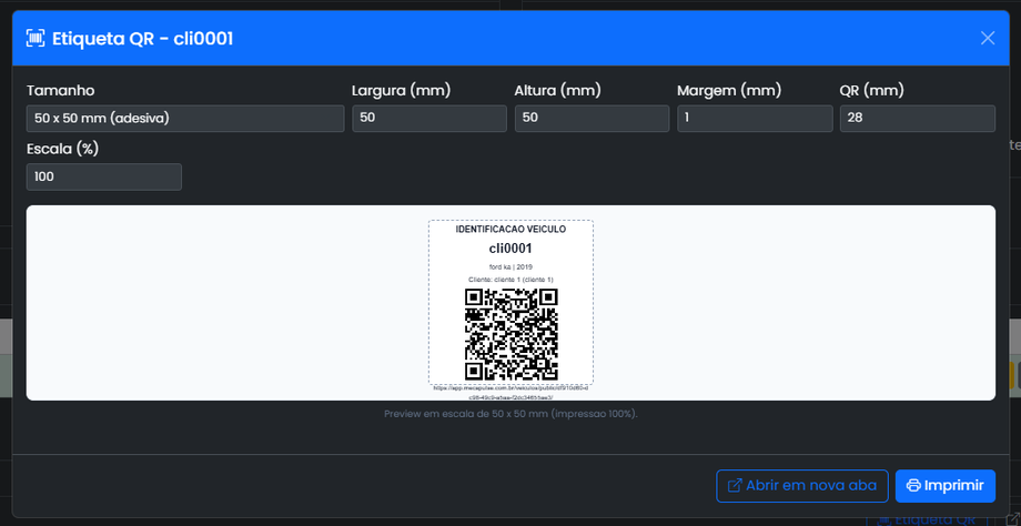Etiqueta QR personalizada de veiculo